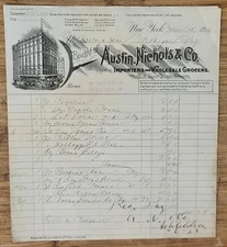 1909 Billhead New York City Austin Nichols Importers Wholesale Grocers