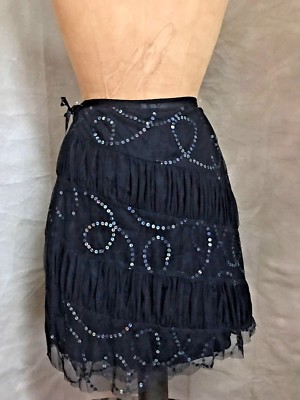 LUX Urban Outfitters Black Mesh Net Tulle SEQUIN SWIRL TIERED SKIRT Women's  M