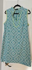 Eliza J Womens Dress 12 Blue White Shift Sleeveless V Neck Unlined Stretch
