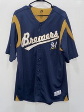 MLB Dynasty Milwaukee Brewers Full Button Jersey Mens Large 