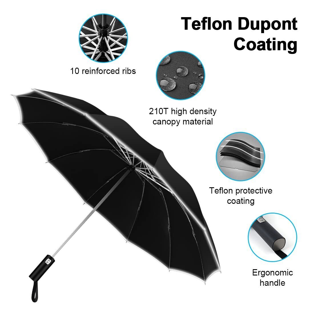 Regenschirm - Automatik -12 Streben Taschenschirm Schirm mit Aufbewahrungstasche