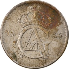 #798884 M&uuml;nze, Schweden, Gustaf VI, 25 &Ouml;re, 1966, S+, Copper-nickel, KM:836