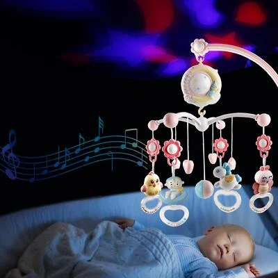 ESUN EUROPE Baby Mobile für Kinderbett Krippe Licht und Musik Pink