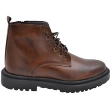 Scarpe stivale uomo anfibio lacci vera pelle effetto sfumato cuoio suola gomma a