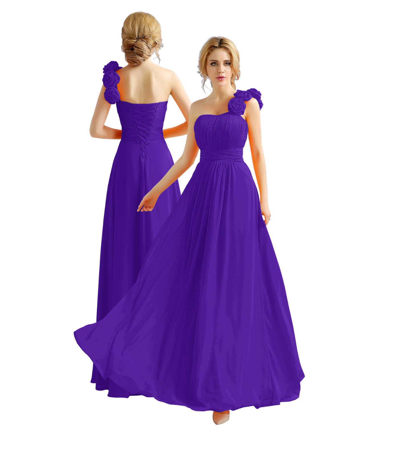 One shoulder flower Chiffon Floor Length Bridemaid Prom Party Evening Dress eBay