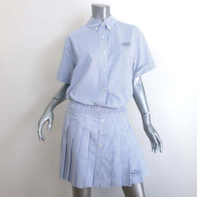 Prada Logo-Embroidered Striped Shirt & Pleated Skirt Set