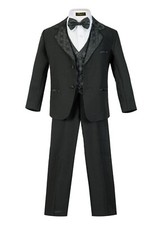 Boy's Suit Pants Vest Tie Shirt Notch Lapel Blazer 5Pcs Set Soft Solid BY010D