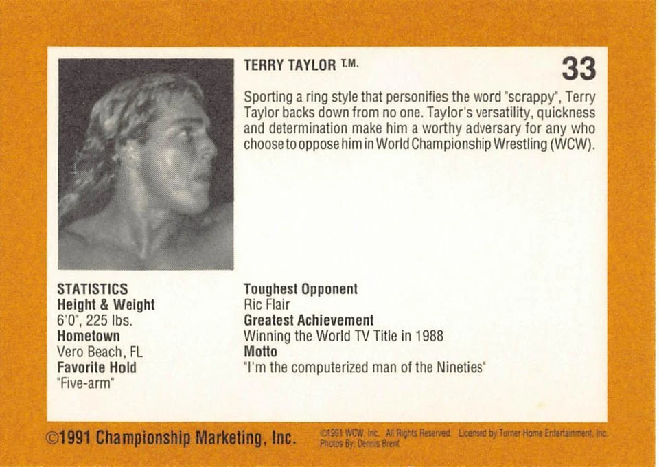 1991 Championship Marketing WCW #33 Terry Taylor - Image 2 of 2