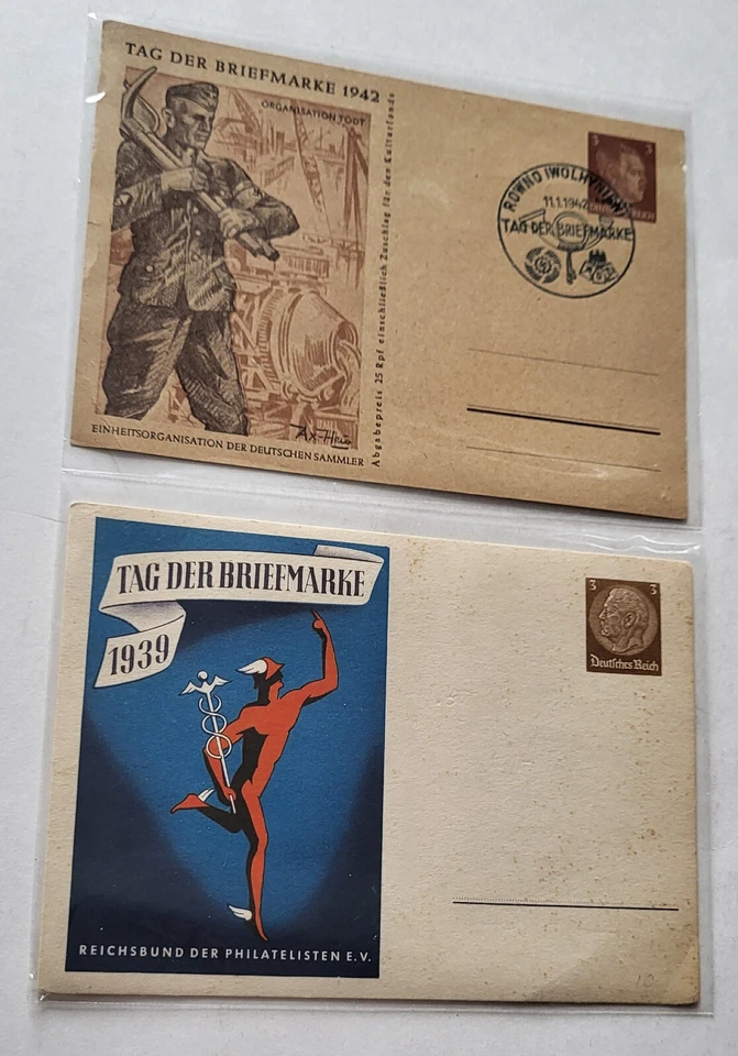 15 GERMAN POSTAGE STAMPS TAG DER BRIEFMARKE COMMEMORATIVE PCs PAPER 1934-44 WWII - Image 2 of 4