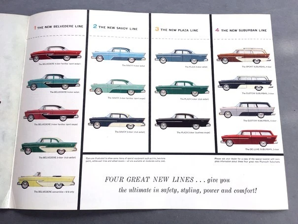 1956 Plymouth Belvedere Savoy Plaza Suburban Original Car Sales Brochure Foto 4 de 4