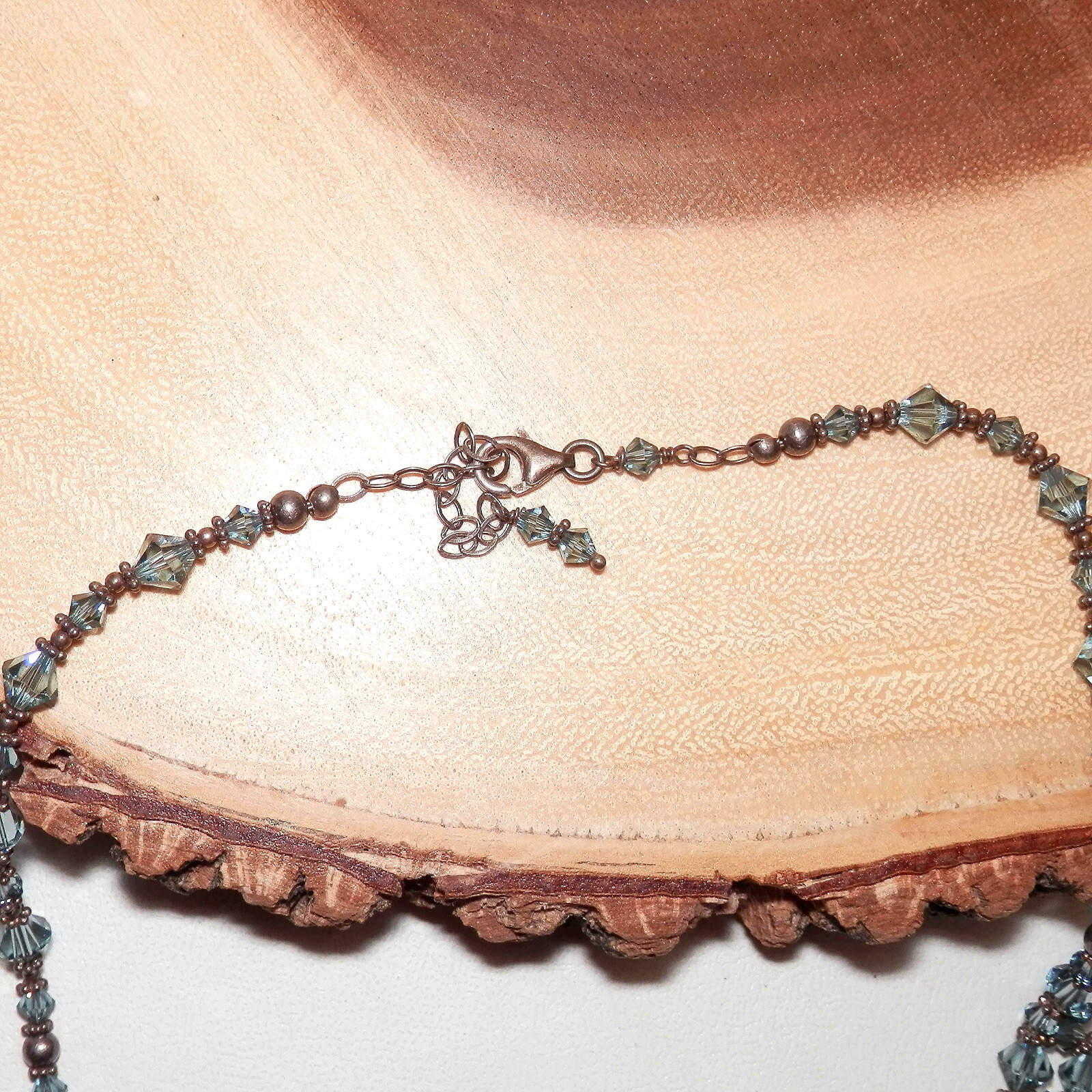 Vintage Solid Sterling Silver 925 Clear Blue Bead… - image 3