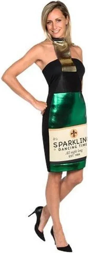 Champagner Flaschenkleid Partykleid JGA Fasching Party Karneval Größe S/M -L/XL