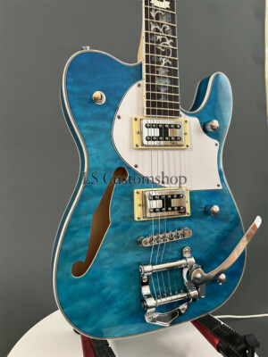Blue Thinline TL Electric Guitar Quilted Maple Top Semi