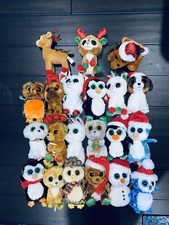Lot Of 21 TY BEANIE BOOS Christmas Collection Owl Penguin Mouse Reindeer XM1