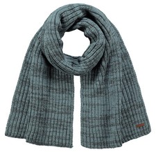 Barts Scarf Niven Green Mottled Fine Knit Ribbed Logo Patch