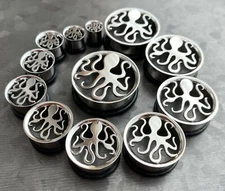 PAIR Octopus Surgical Steel Single Flare Tunnels Plugs Earlets Gauges 8mm-30mm