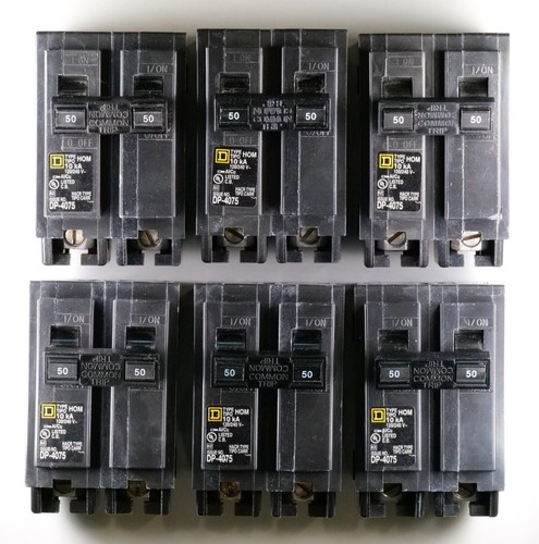 6 x Square D 50A DP-4075 Flag Type 2-Pole Single Throw Circuit Breaker ...