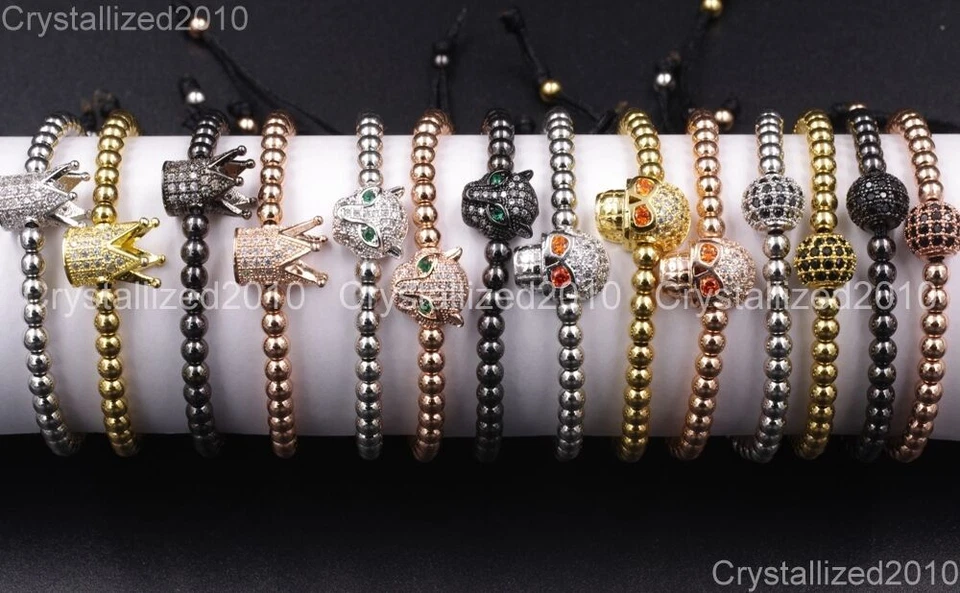 Bracciale Yoga Macrame regolabile con strass zircone, argento 18 carati... - Immagine 2 di 4