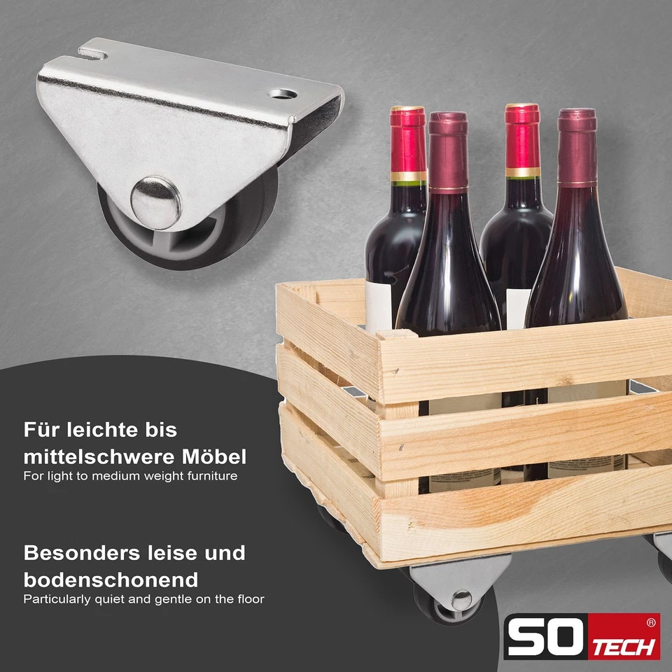 SOTECH Möbelrollen PASSAU Unterbaurollen Ø 25-50 mm Bockrolle inkl. Schraubenset - Bild 4 von 4