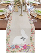 Easter Day Table Runner, Easter Rabbit Bunny Table Runners, Easter Eggs Home ...
