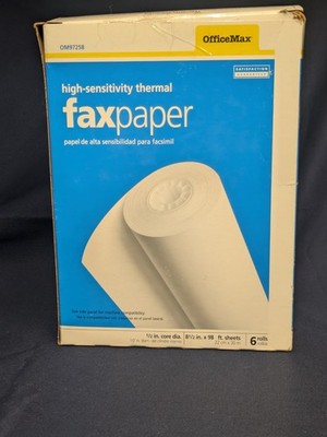 OFFICEMAX Fax Paper, 8.5  x 98 , 1/2  Core Diam 6 Rolls in Box