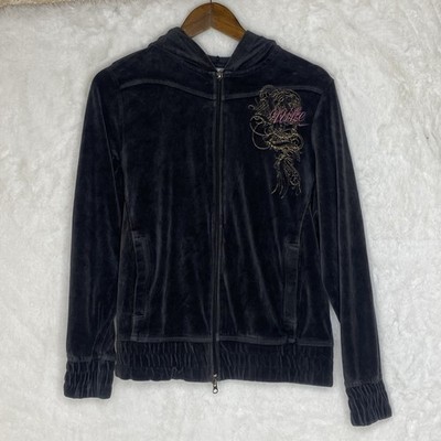 Vintage Y2K Nike Velour Tracksuit Jacket Black Velvet Velour