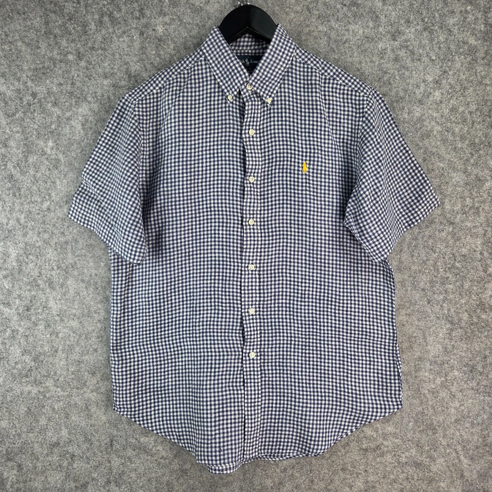 Ralph Lauren Shirt Mens Large Blue Button Down Short Sleeve Classic 100% Linen