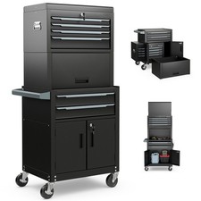 Image of 6-Drawer Rolling Tool Chest 3-in-1 Heavy-Duty Tool Storage Cabinet Black