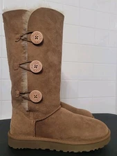 UGG Bailey Button Triplet Winter Boots Women's Sz 9 EU 40 Brown Suede Sheepskin