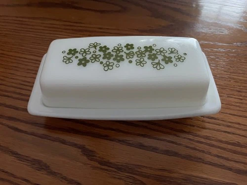 Vintage Pyrex USA 72-B Spring Blossom Crazy Daisy Green Flower Butter Dish Lid
