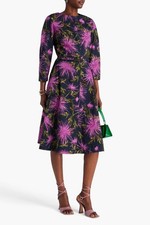Oscar De La Renta Chrysanthemum Midi Dress Zip Belted Purple Floral XXL US16 NWT