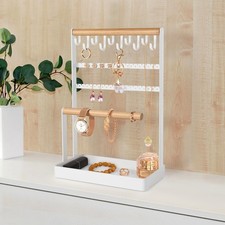 Jewelry Stand Holder Organizer, 4-Tier Necklace Holder with Ring Tray, 10 Hooks