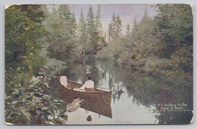 A Tributary to The Lake of Bays New York Postcard Women in Canoe UDB