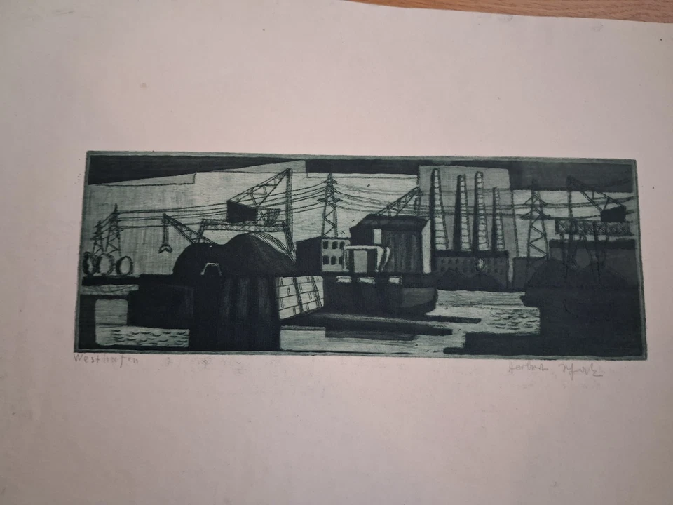 Gravure Aquatinte Originale Signée Herbert TUCHOLSKI - Am Westhafen Berlin 1958 - Photo 2/4