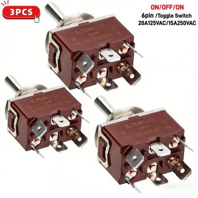 3X Heavy Duty DPDT ON/OFF/ON Toggle Switch 20A 125V/15A 250V Screw Terminals