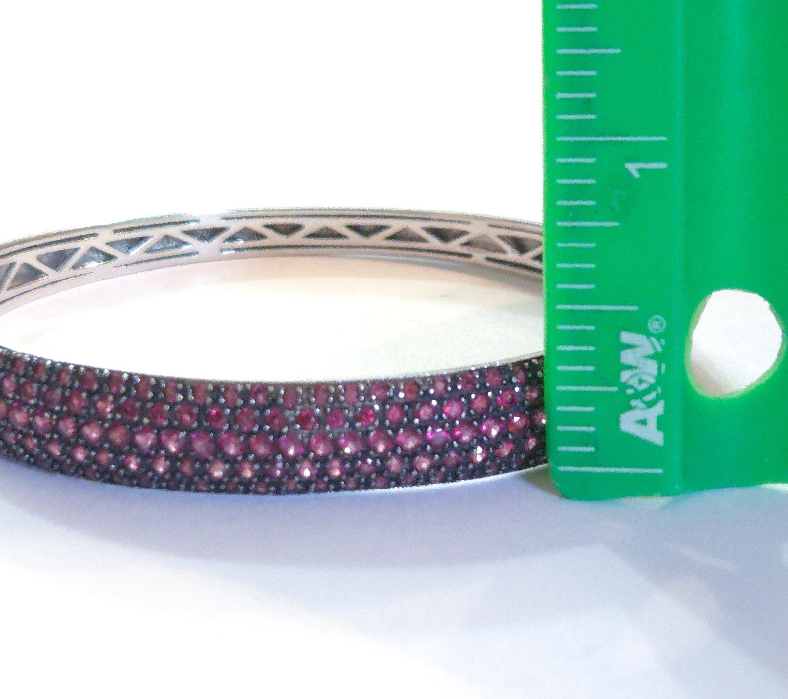 Sterling Silver Pink Ruby Hinged Bangle Bracelet … - image 2
