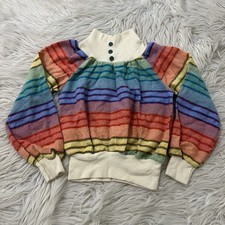 Vintage 70s Sears Perma Prest Sweater Rainbow Striped Retro Grandma Girls Size 6