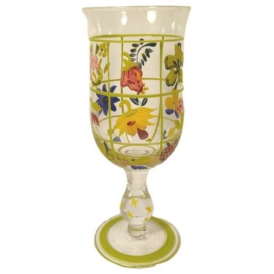Tracy Porter Hand Painted Glass Wine Goblets With Flower Design