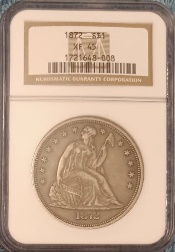 1872 Liberty Seated dollar, NGC XF-45