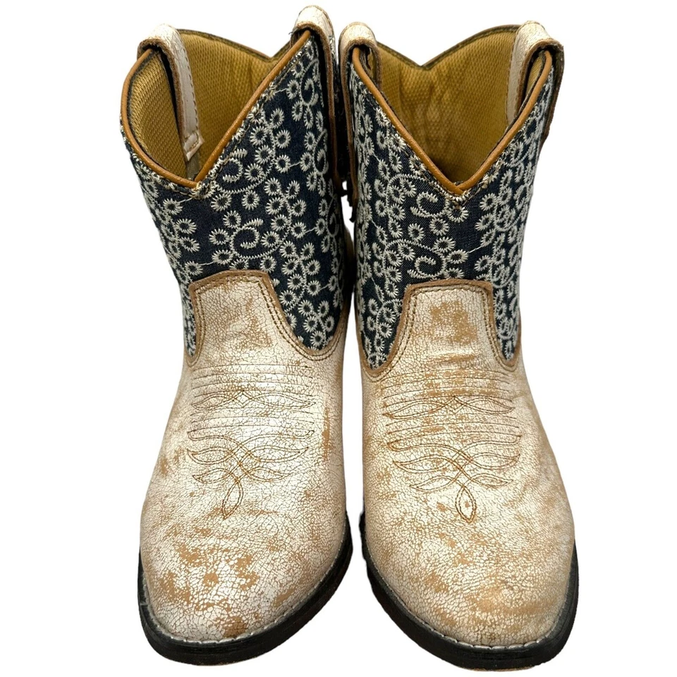 Laredo Kymber Western ботильоны женщин 7 M бежевый синий ковбой круглый носок кожи - Изображение 2 из 4
