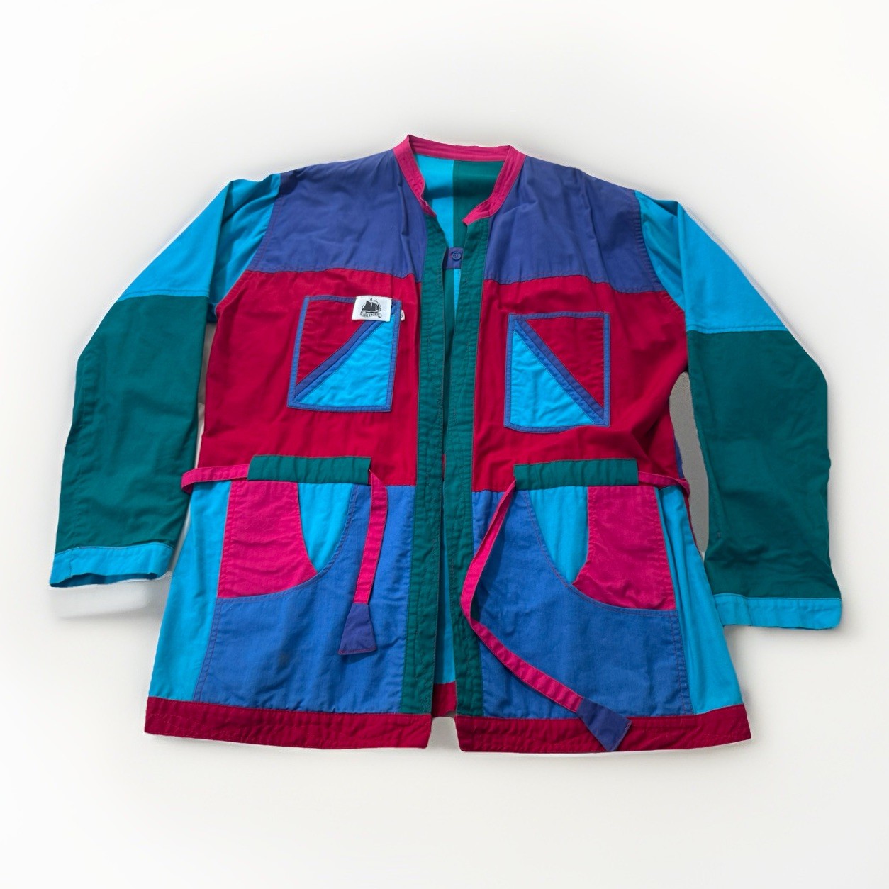 Vintage 90s Y2K Color Block Reversible Jacket Size X-Large Tie Waist