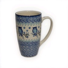 Unikat M. Starzyk 5055 Mug Owls Blue Rose Hand Made Poland Polish Pottery Coffee