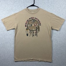 Vintage 90s Native American T Shirt Mens Large Tan Art Single Stitch USA Made