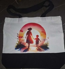 Damen Canvas Tragetasche weiß schwarz Famili...