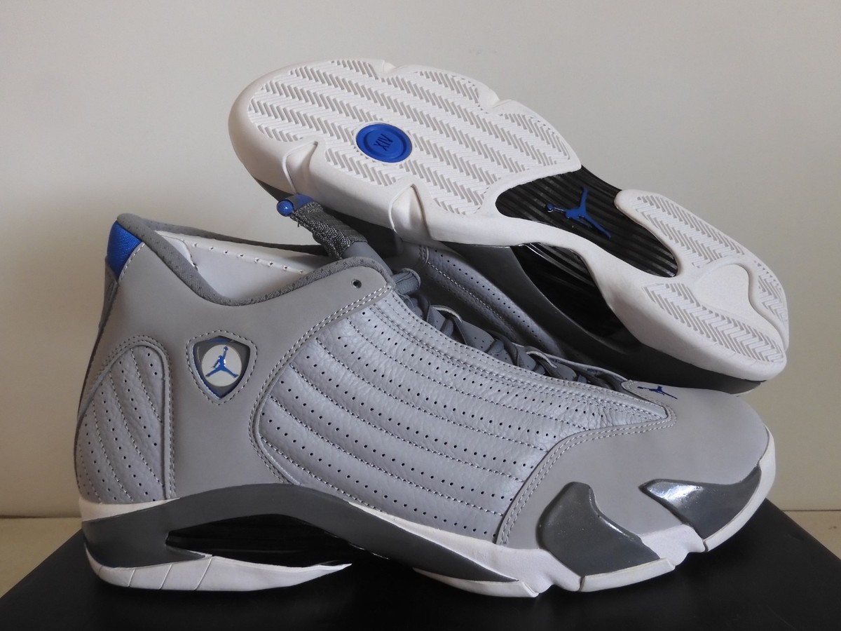Nike Air Jordan 14 Retro Wolf Grey-Sport Blue-White Sz 18 Rare