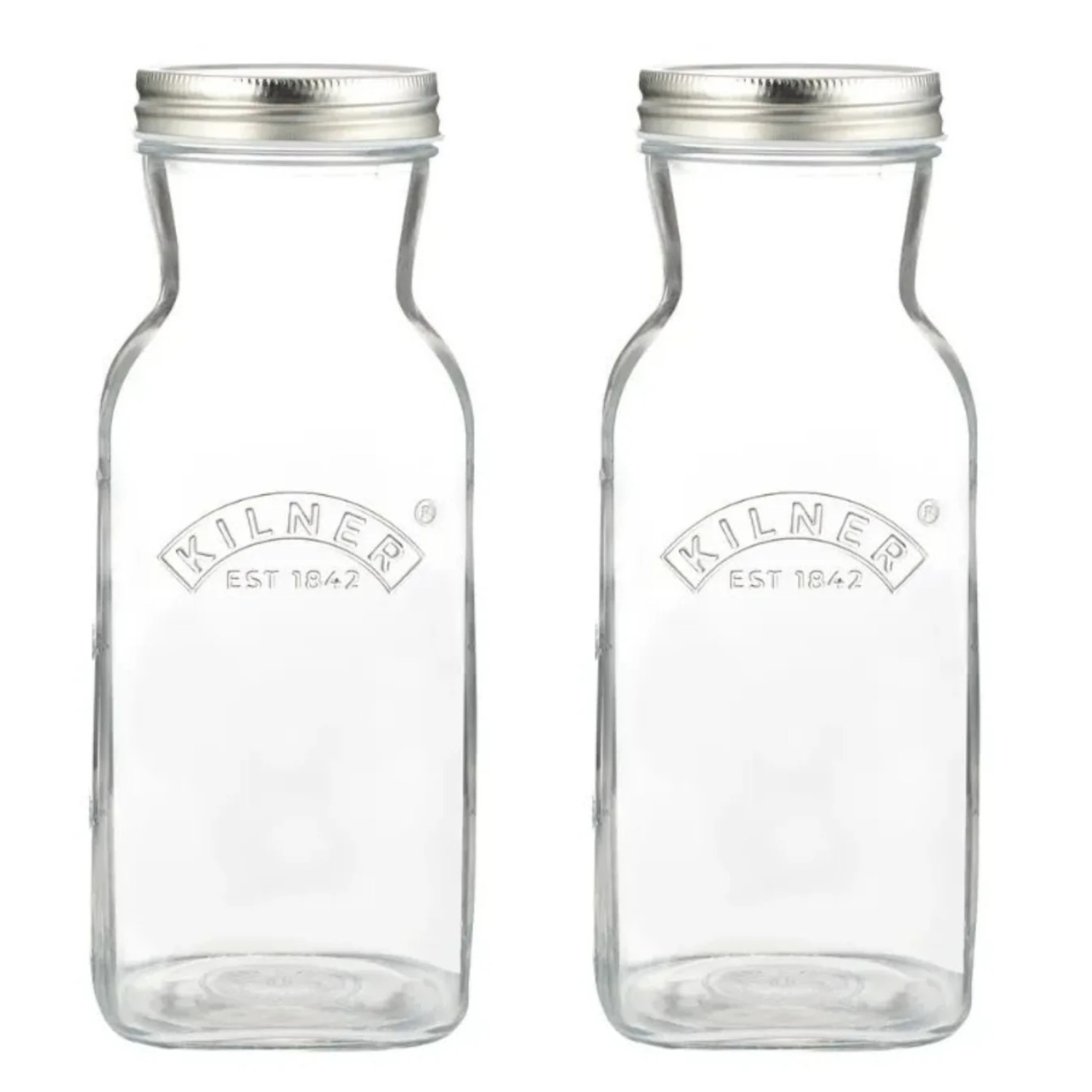 Glass Jar 1L Square Juice Sauce Bottle Airtight Preserve Storage Container 2pcs