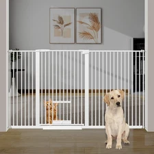40.5" Tall Extra Wide Baby Pet White Gate w/ Cat Door 57.6–73.4" No Drill Mount
