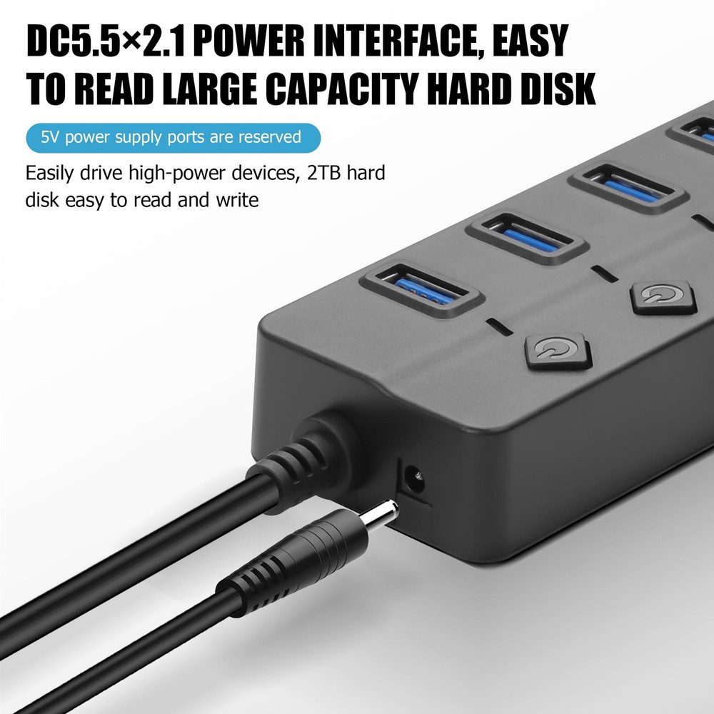 YACSEJAO 4-Port USB 2.0 Hub with LED Indicators and 90-Degree Design