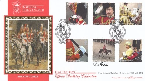 GEN. LORD GUTHRIE SIGNED Benham Trooping the Colour MS GB FDC 2005 (109025)