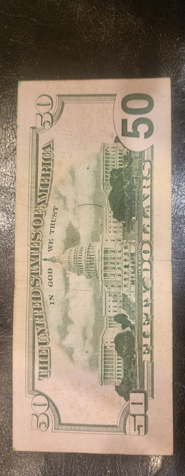 Very Cool Serial Number $50  Bank Note  With Dye Error  - Image 4 of 4